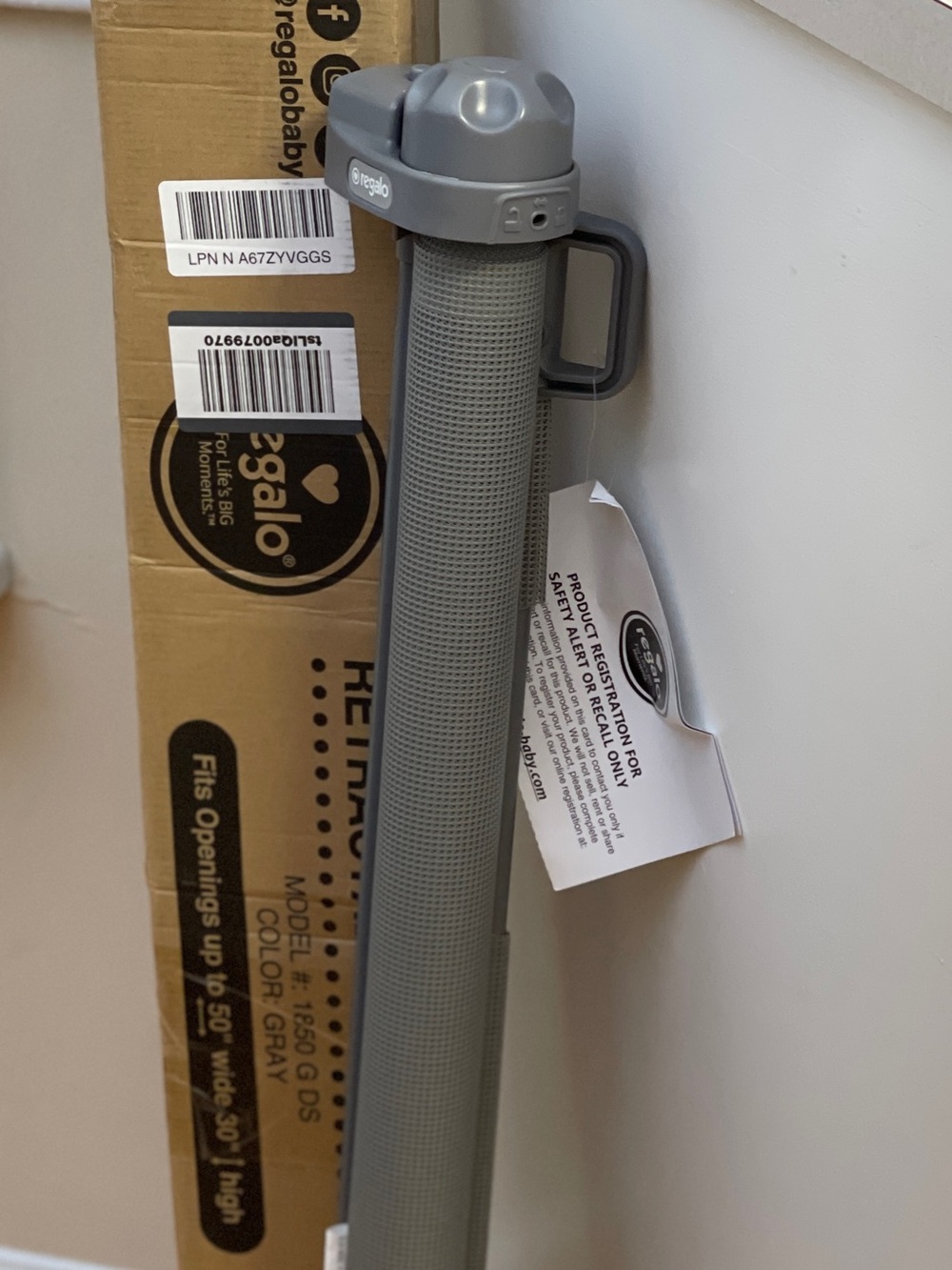 Regalo Retractable Baby Pet Gate Gray 50” Wide Safety Mesh Gate NWT